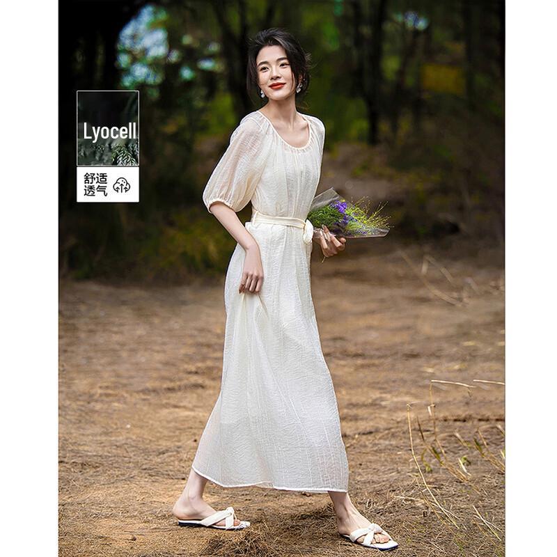 Demana Women s Lyocell A-Line Maxi Dress with Adjustable Waist (2-Piece Set) L