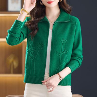 Women's Short Cardigan Sweater - 2025 Spring/Autumn Fashion, Loose Knitted Zipper Jacket for Moms