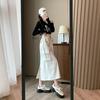 Women's High Waist A-Line Midi Skirt - Retro Workwear with Slit & Drawstring for Petite Figures, Spring & Autumn.