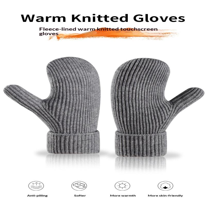 New Knitted Gloves Winter Double Layer Velvet Thickened Warm Cover Gloves Finger Gloves