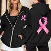 Women's Breast Sweatshirt Ribbon Breast Long Sleeve Hooded Pocket Casual Sweatshirt Jacket