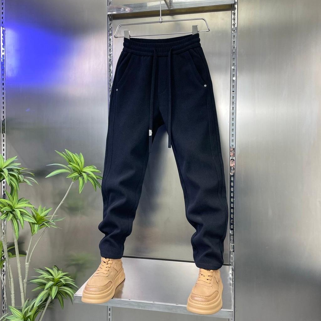 Spring and Autumn New Products High Luxury European Cotton Lint Twill Straight Pants Pants Elastic Waist Harlan Casual Pants Men