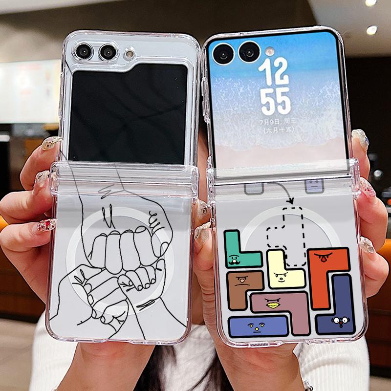 Colorful Blocks Spots Print Case For Samsung Z FlIP 7 FE 6 5 Magnetic Hinged Folding Phone Cover For Galaxy Z Flip7 Flip6 Flip5