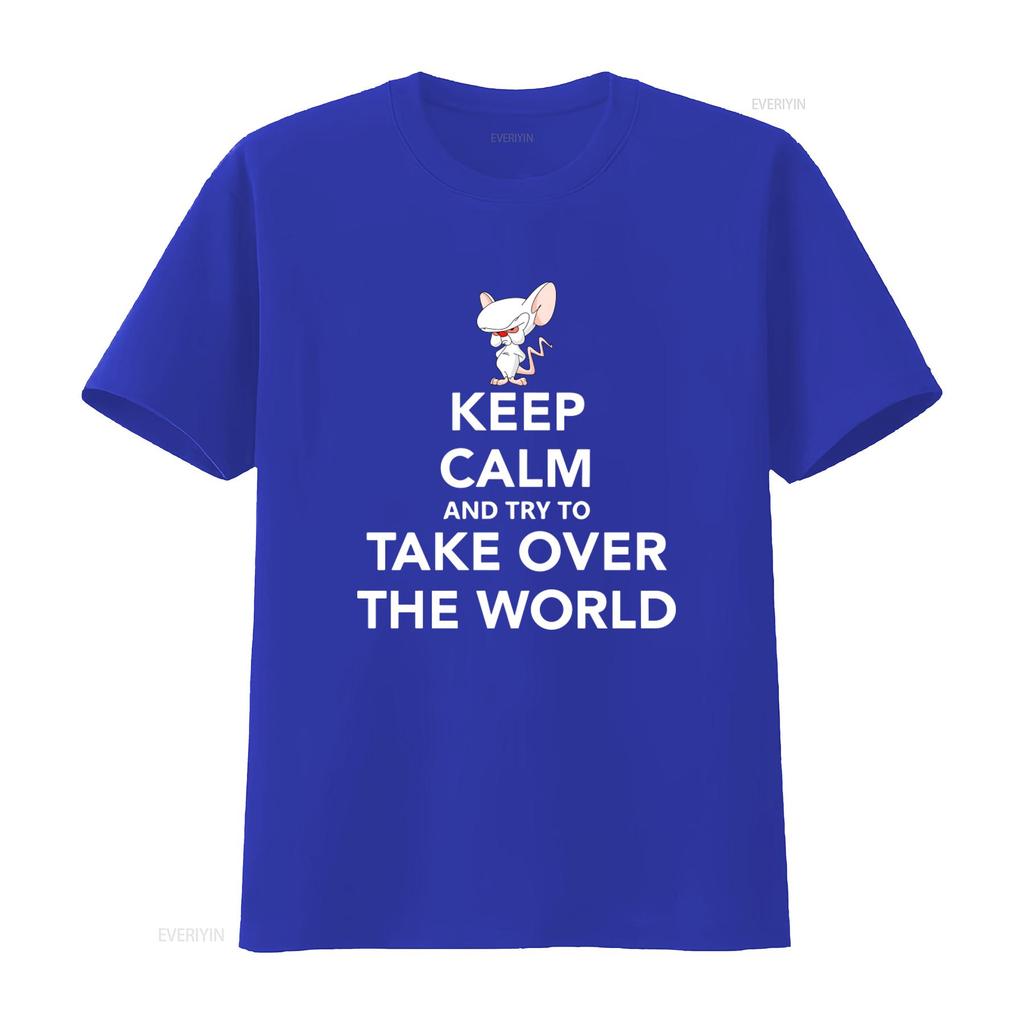 Keep Calm And Try To Take Over The World Cartoon Mouse Funny T Shirt For New Vintage Washed Graphic Top For Everyday Wear