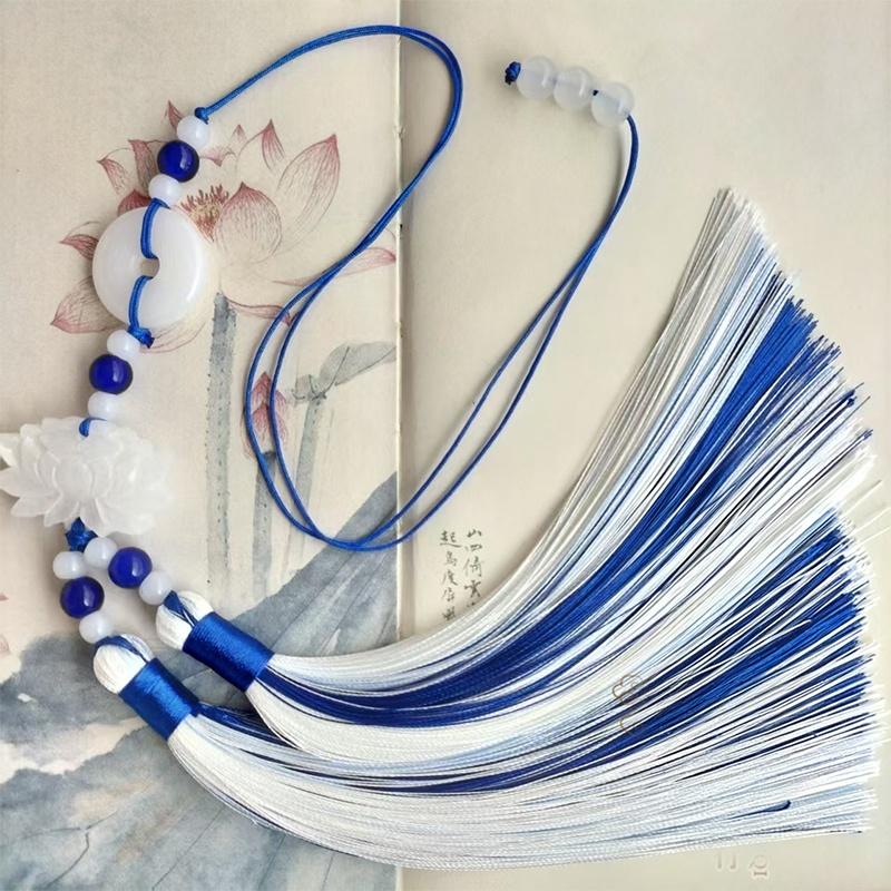 Chinese Style Peace Buckle Lotus Double Color Tassel Fringe Trim Beaded Sewing Accessories For Hanfu Waist Pendant