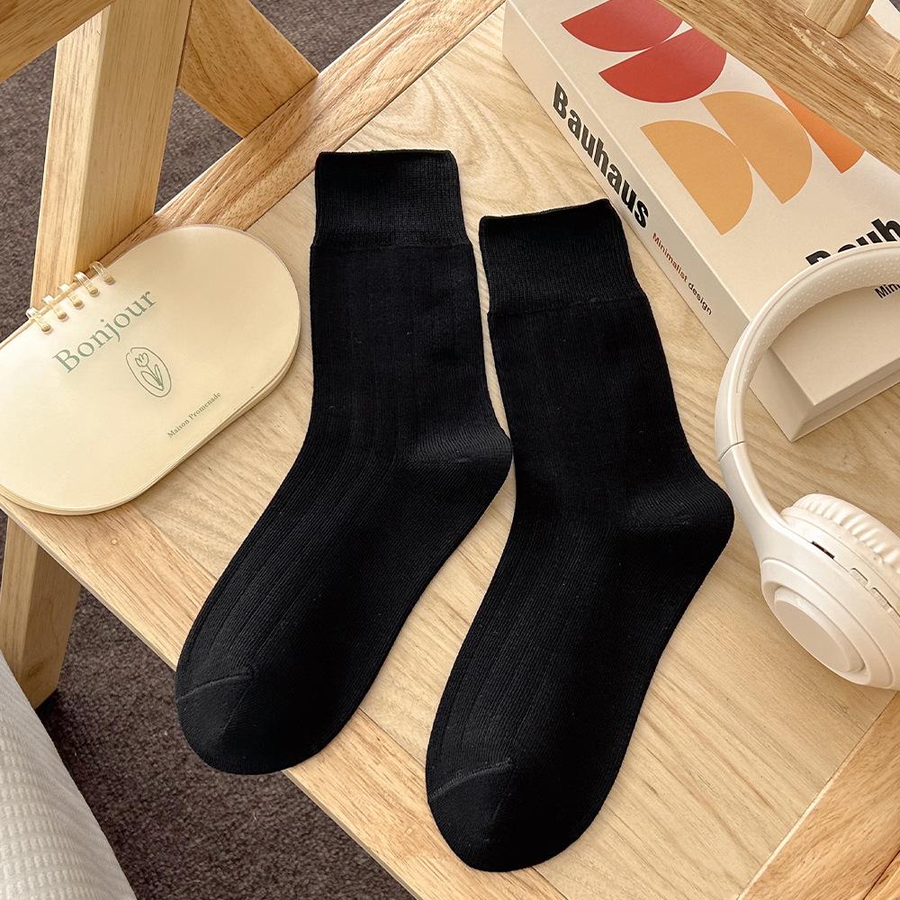 Women's Autumn and Winter Thick Pile Socks, Pure Cotton Mid-calf Long Socks, Versatile Autumn White Loose Cotton Socks for Women