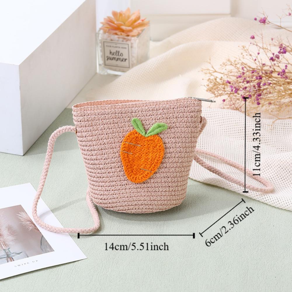 New Straw Crossbody Bag Fruit Woven Coin Purse Handbag Girls Kids