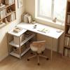 Folding Desk, Computer Desk, Storage Shelves, Bamboo Frame, White and Oak