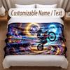 Motorcycle Biker Theme Soft Blanket Personalized Custom Name Text Print Warm Blanket Home Sofa Bedroom Decor
