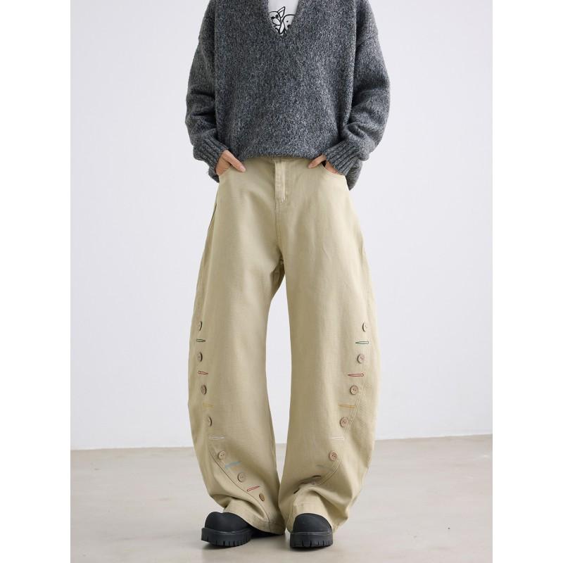 2026 Embroidered Denim Pants Loose Fit High Street Style Wide Leg Jeans Teens
