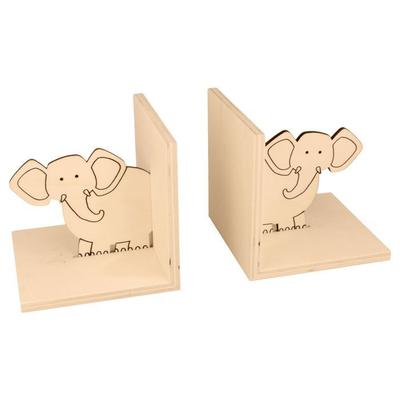 2 Wooden Elephant Bookends