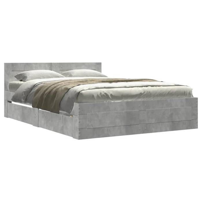 VidaXL Cadre de lit avec tête de lit gris béton 140x200 cm, meubles de chambre à coucher, lit double, sommier, lit, cadre de 3295565