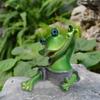 Garden Frog Statue Cartoon Sitting Frog Resin Figurine Animal Sculpture Indoor Outdoor Planter Pot Home Office Desktop Decoration Ornament