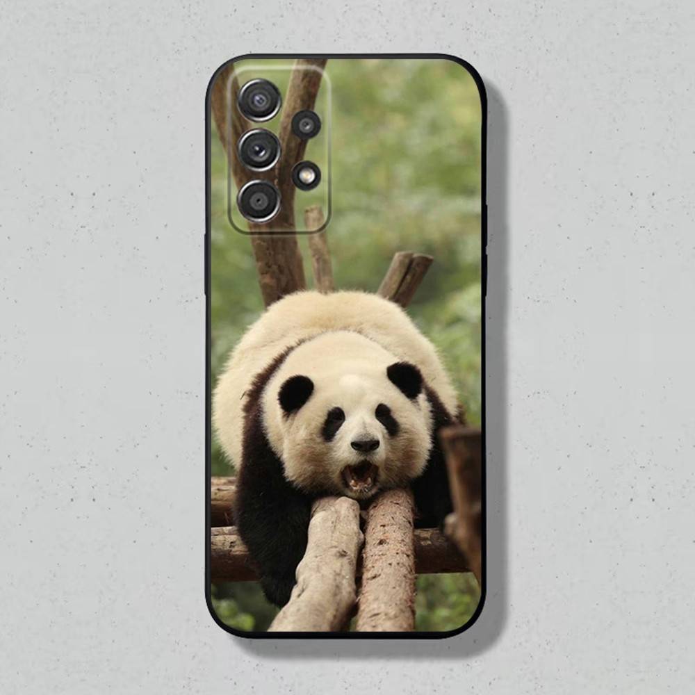 Cute Panda Phone Case For Samsung S25,24,23,22,21,20,10,10E,9 Plus FE Note 20 Plus Soft Black Cover Shell