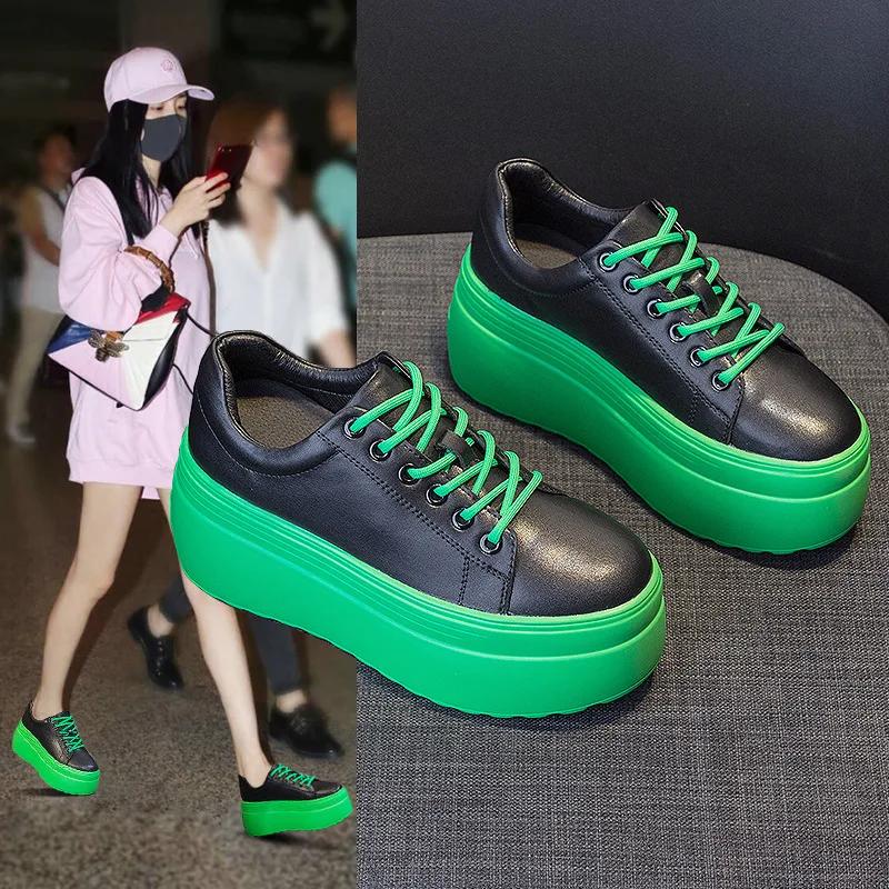 Fashion Spring 2025 New Platform Platform Shoes Women's Small White Shoes Height Casual Single Shoes Round Head Pure Color Platforms