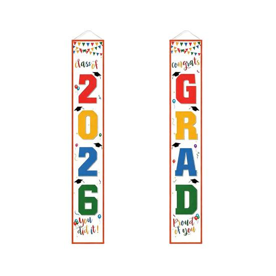 1 Pair 2026 Graduation Decoration Class of 2026 Congrats Grad Door Sign Indoor Outdoor Front Door Porch Hanging Banner for Graduation Party