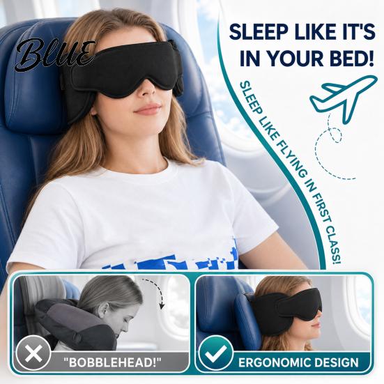 Comfortable Sleep Aid for Home Travel Pillow Airplanes 360 Degree Airplane Head Strap with 3D Eye Cushion System Long Flights Sleeping No