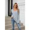 Women's  Fall Winter Striped Crew Neck Buttoned Loose Long Sleeve T-shirt Top, Cross-border European American Casual Clothing