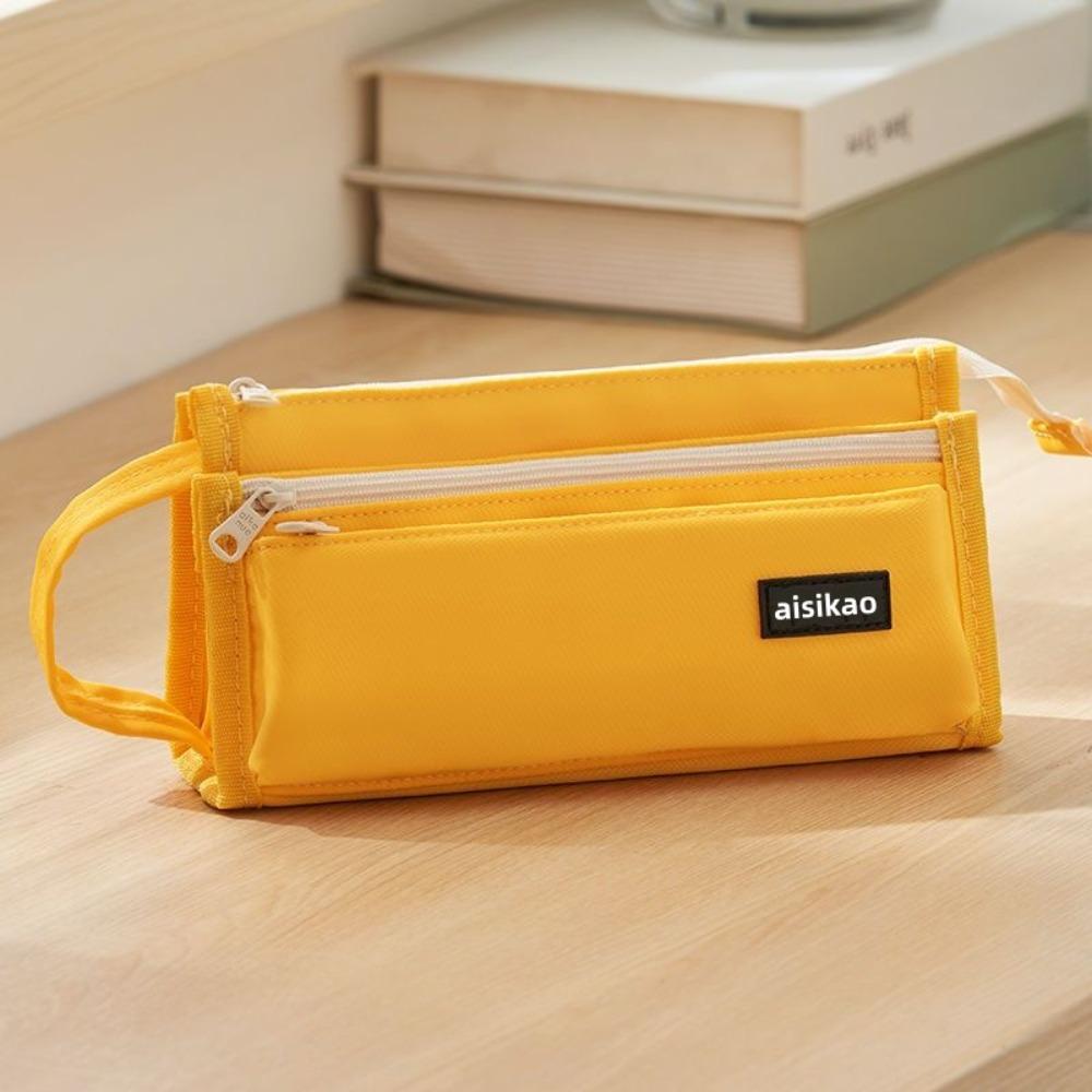 Fashion Large Capacity Pencil Bag Zipper Polyester Stationery Pouch Multi Layers Stationery Holder Bag Office жёлтый