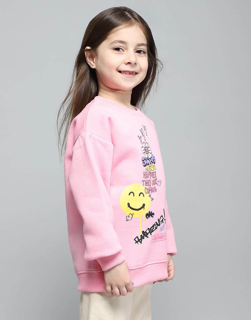 MONTE CARLO Girls Printed Pink Round Neck Full Sleeve Sweatshirt