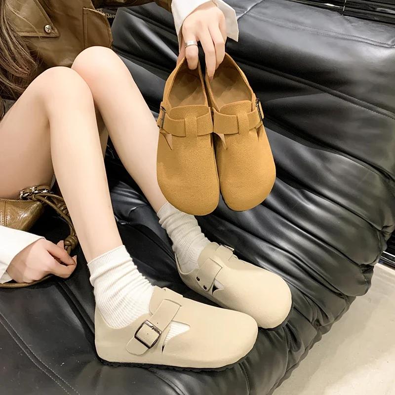 Plateau-Sneaker Retro Schuhe für Damen 2024 Neu Runde Zehenpartie Freizeitschuh Bequemer Slipper Flacher Schuh Luxus Damen-Sneaker Loafer