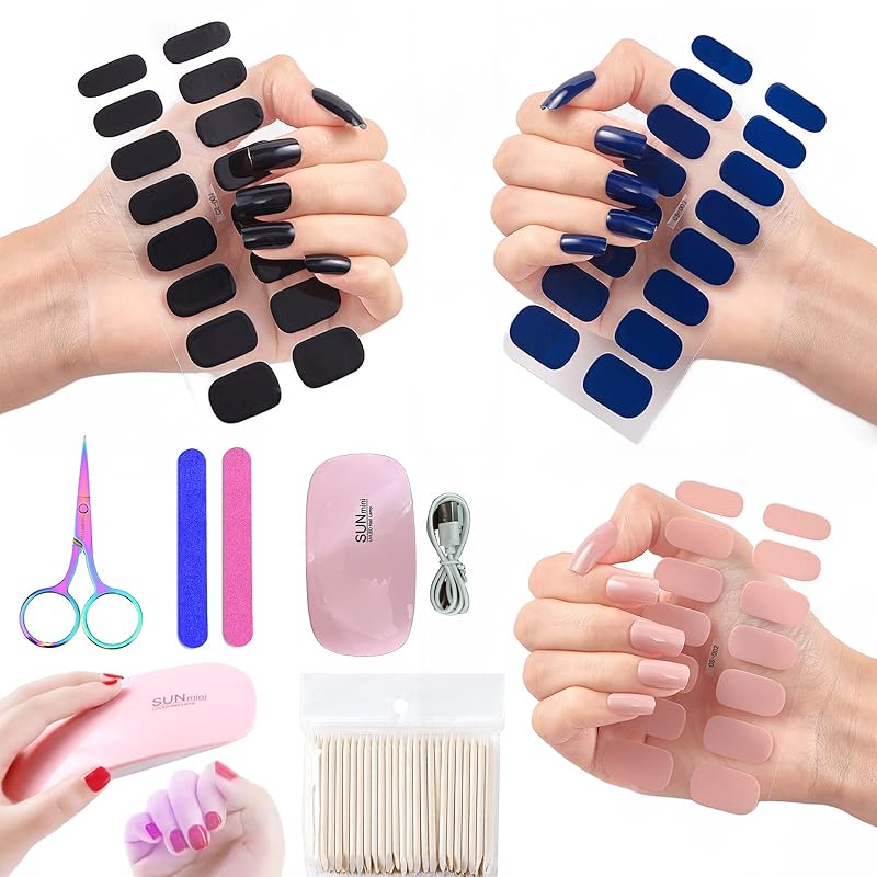 Гель-наклейки для ногтей Quinnas с УФ-светом, Набор гель-наклеек для ногтей Quinnas с УФ-светом, Гель-наклейки для ногтей Quinnas с пилкой и деревянной палочкой, Легкие 1 Fl Oz (Pack of 1)