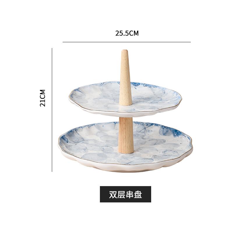 Ceramic Plate Dinner Plate Fruit Salad Bowl 2 Layer Cake Stand Tall Feet Cake Pan Display Stand Dessert Bowl Decorative Plates