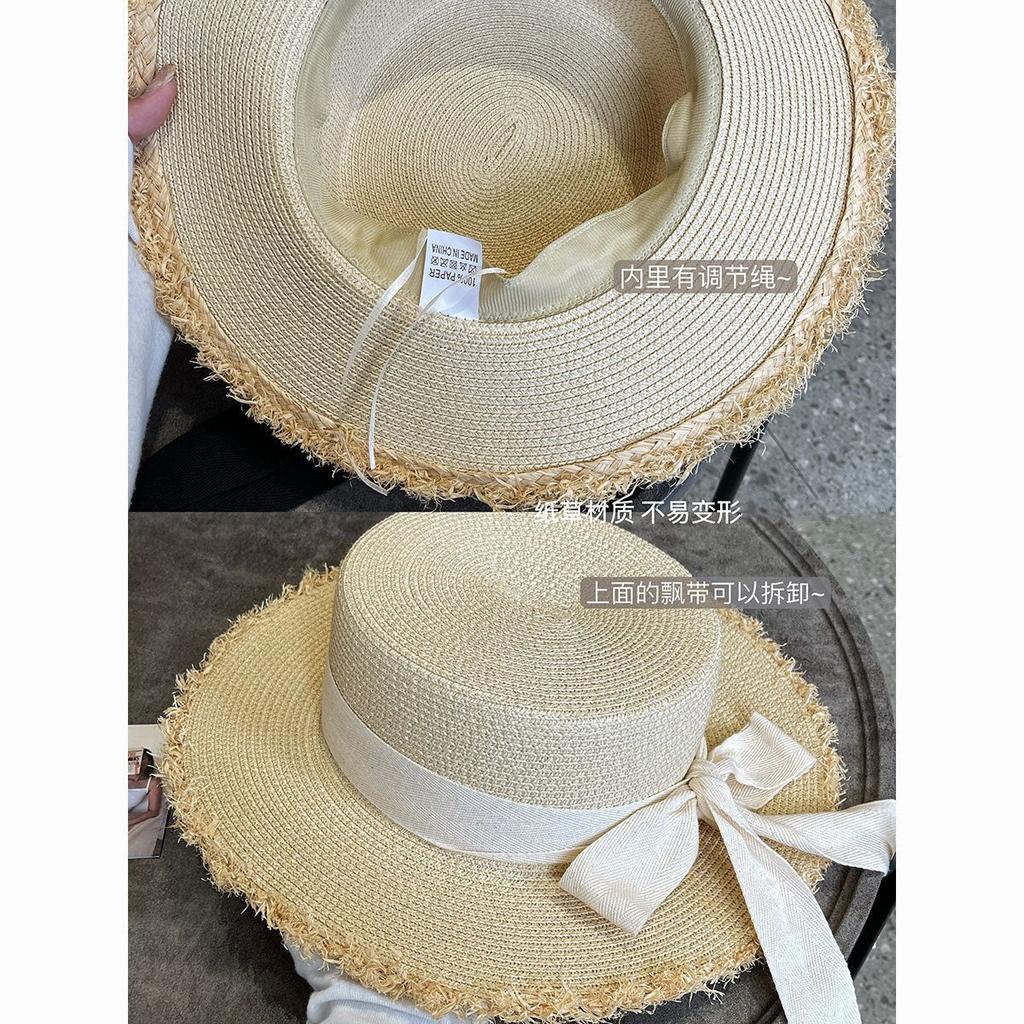 Breathable Flat Top Straw Hat Large Brim Sun Protection Visor Hat Straw Hat Children'S Summer Vacation Wind Seaside Beach Hat