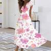 Women's Long Casual Dress Summer Short-Sleeve V-Neck Waist Retraction Printed Dress