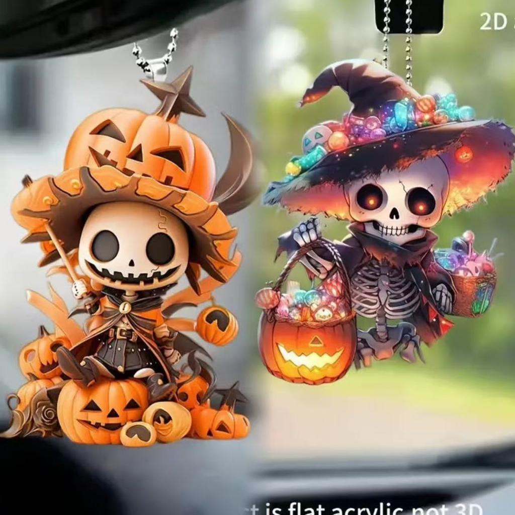 New Halloween Pendant Pumpkin Man 3D Pattern Flat Pendant Acrylic Keychain Bag Pendant Gift