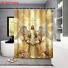 1Pc Holy Jesus Print Waterproof Shower Partition Privacy Hanging Curtain With 12 Hooks, Multiple Sizes Easy Installation