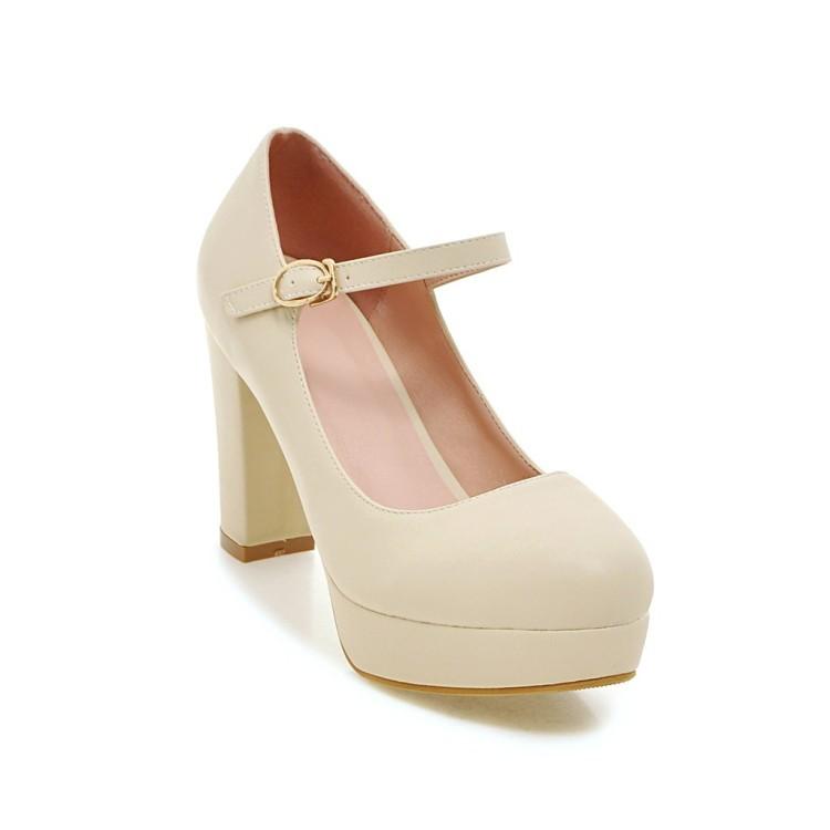 

Женская обувь весна и осень, новые туфли на высоком каблуке с круглой пряжкой и толстым каблуком, водонепроницаемые, один размер обуви 39 бежевый