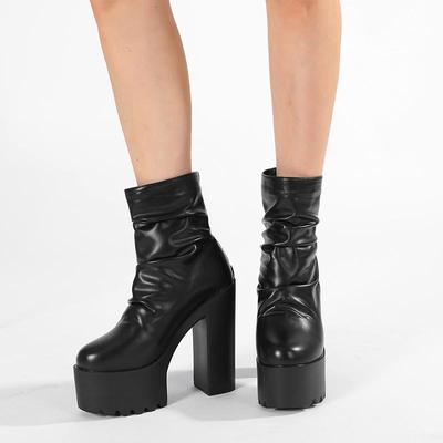 Herbst Winter Plattform Stiefel High Heels Zurück Zipper Schwarz Weiß Kurze Stiefel Für Frauen Wasserdichte Gothic Schuhe