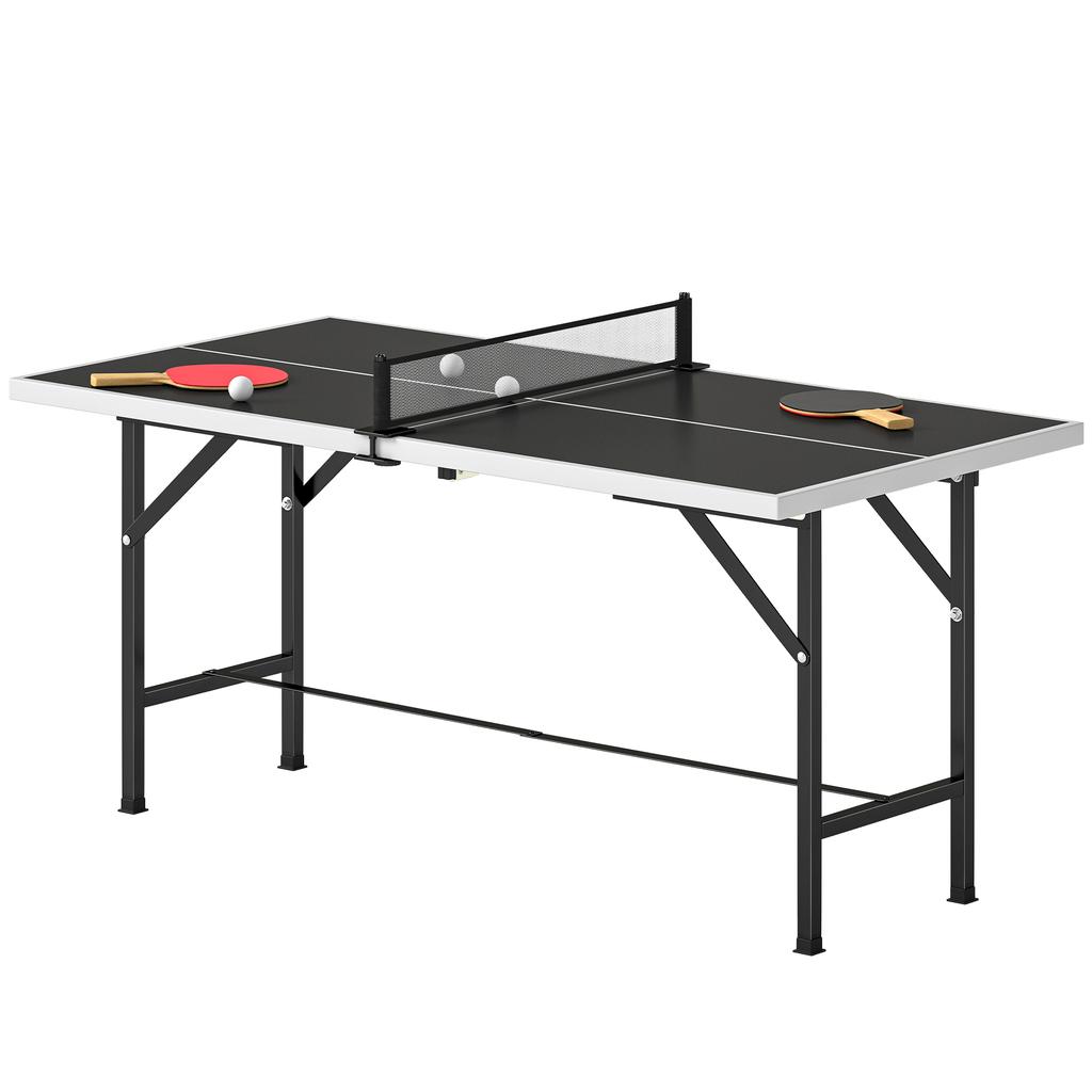 5ft Mid-Size Table Tennis Table, Ping Pong Table with Net, 2 Table Tennis Paddles and 3 Balls for Indoor Game, Black