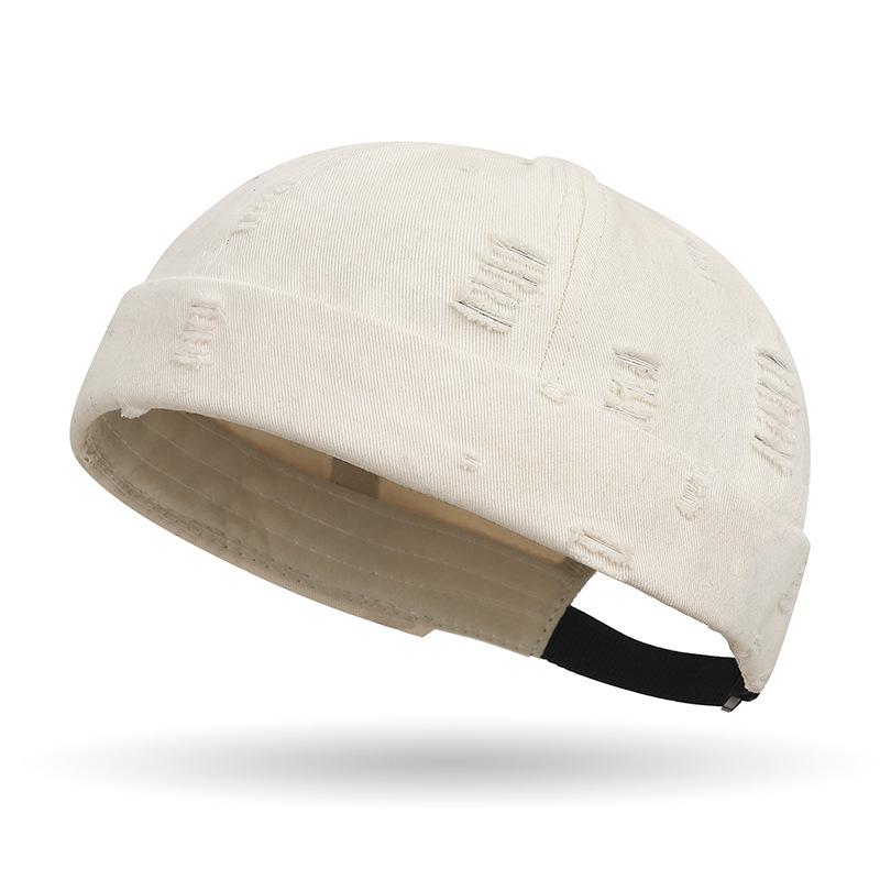 

Spring Arrival Unisex Retro Hip Hop Ripped Brimless Tang Hat Adjustable бежевий