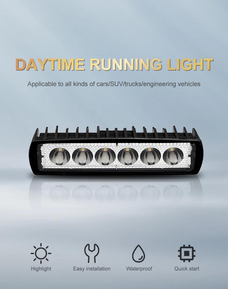 18w 6 LED-arbeidslys for bil Høyt lysende spotlight Universal Offroad Bil Lastebil Kjøring Tåke Frontlykter DRL Kjørelampe 12V