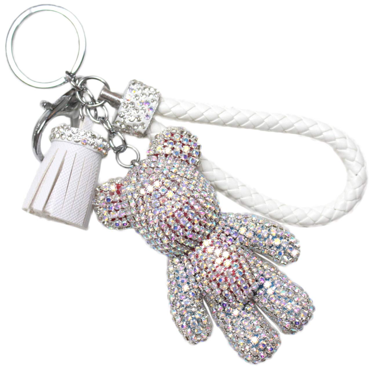 

[VICHE CATT] Шарм для сумки из медвежьего меха, Блестящий, Милый ремешок, Кольцо для ключей, Аксессуар для ключей (белый (Серебряный))