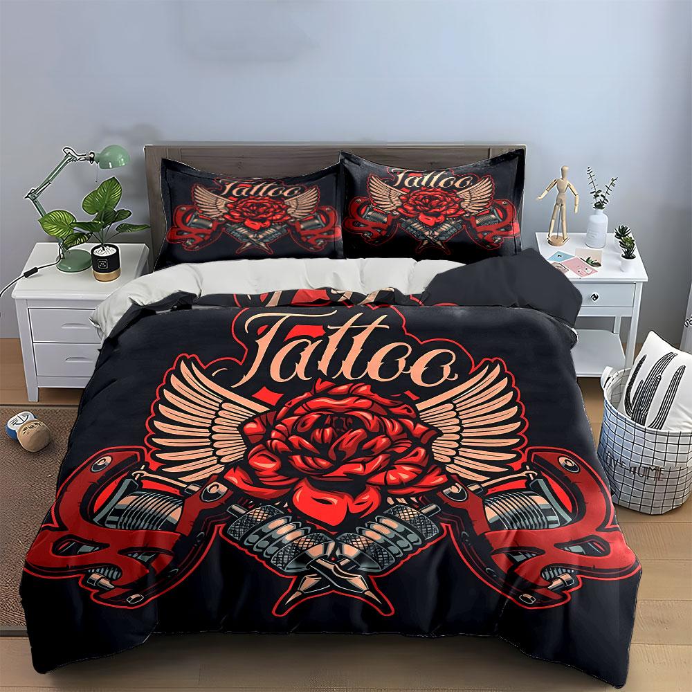 Red Rose, Wings, Tattoo. Bedding Sets Duvet Cover Sets Duvet Covers Pillowcases(1*Duvet Cover 2*Pillowcases Without Duvet Insert)