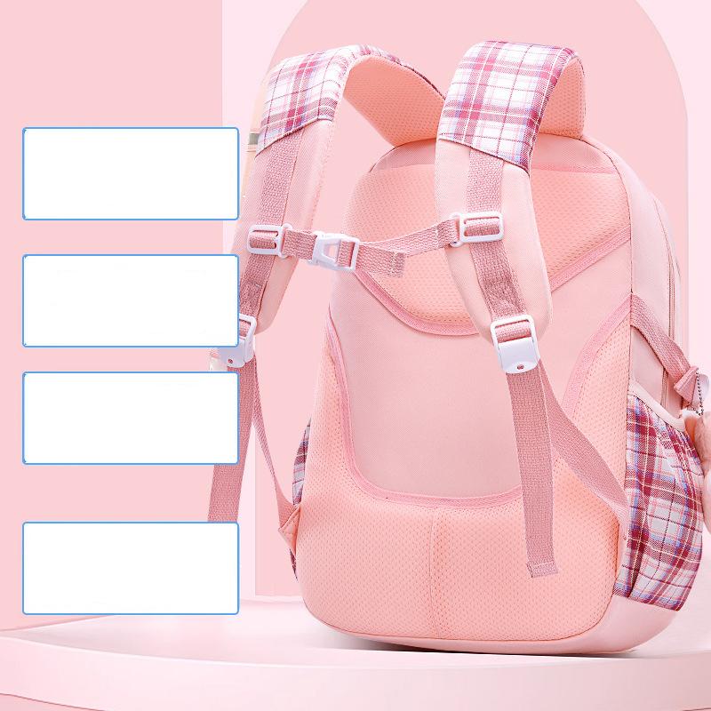 Ergonomics School Students Girls Checkered Backpack Large Capacity Waterproof