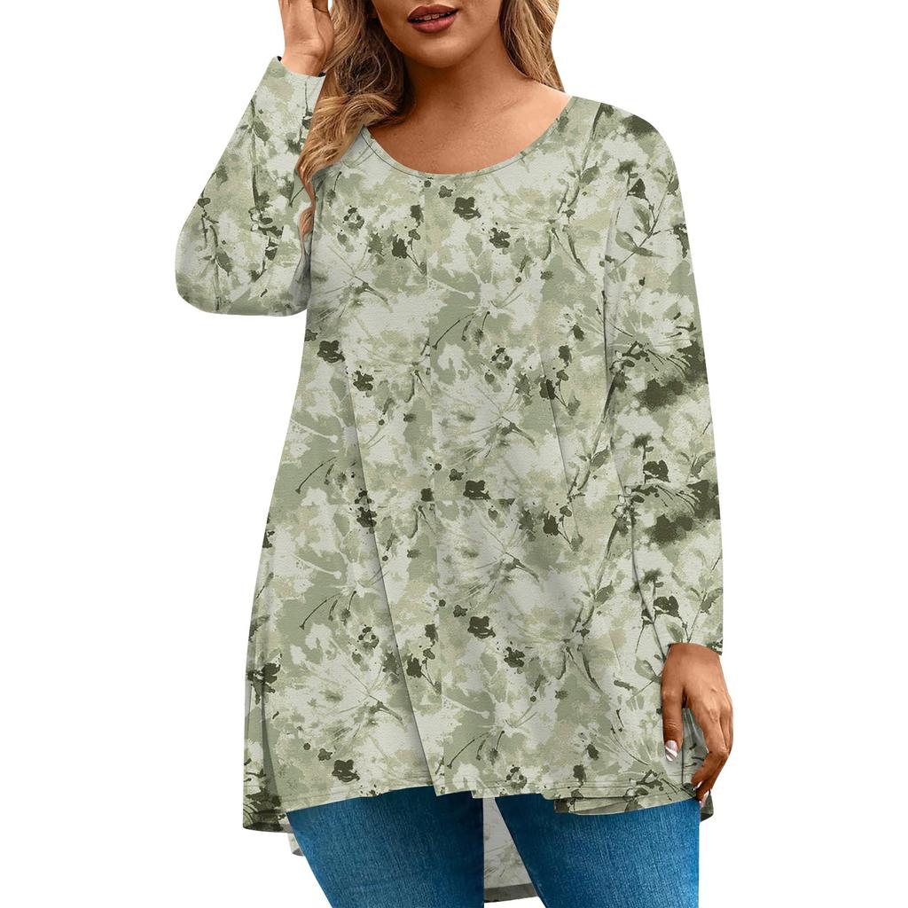 Damenmode Große Größe Rundhals Langarm Casual Print Lose Pullover Top