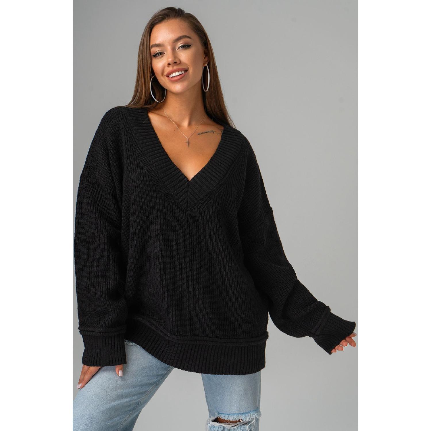 

V-neck Oversize Sweater With Sleeve-skirt Fold Detail Standart жовтий