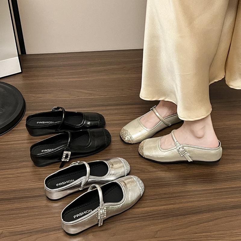 Silver Inner Heightening Bag Head Half Slippers Women's Summer Outer Wear New Skirt Mary Jane Gentle Sandals Single Shoes