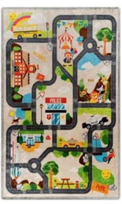 Kinderzimmerteppich 80x150 cm Polyester Rennstrecke Beige