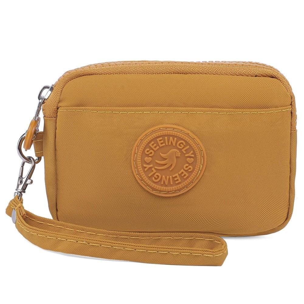 Portable Solid Color Women Wallet with Lanyard Waterproof Credit Card Holder Double Layer Nylon Zipper Clutch Ladies