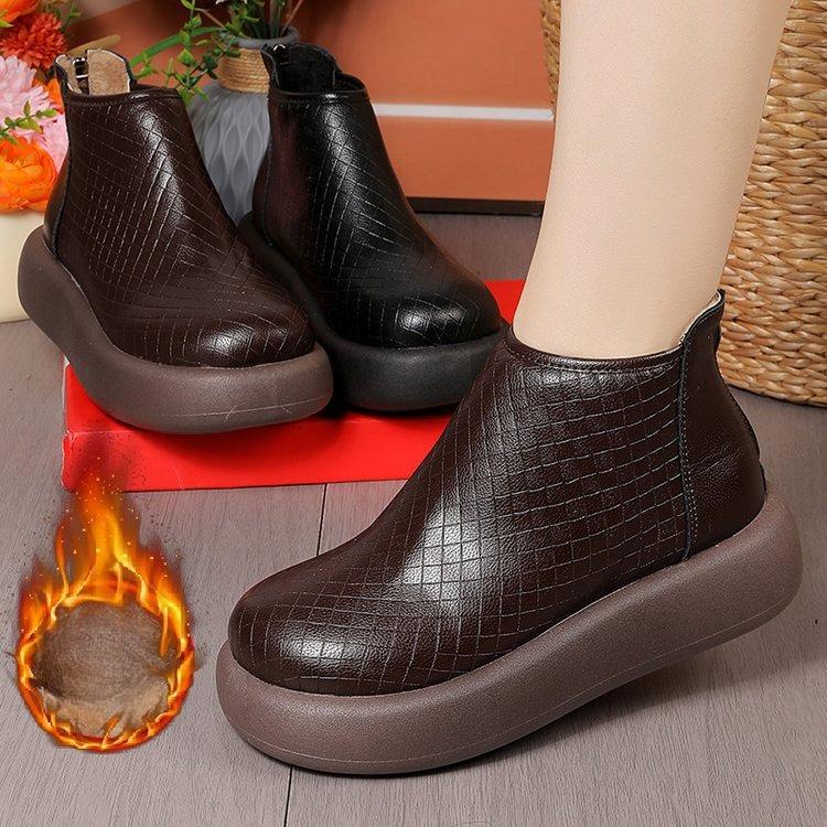 Retro Höjdökande Bomullsskor för Dam Höst och Vinter Nya Rund Tå Ankelstövlar