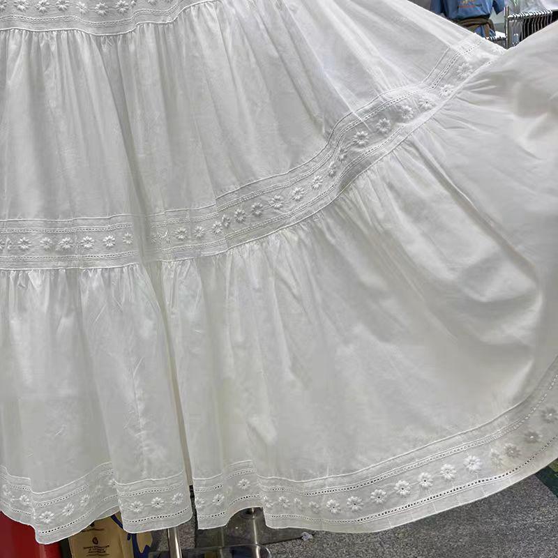 Women's French Lace Trim A-Line Midi Skirt - High Waist, Loose, Fluffy and Trendy for Summer