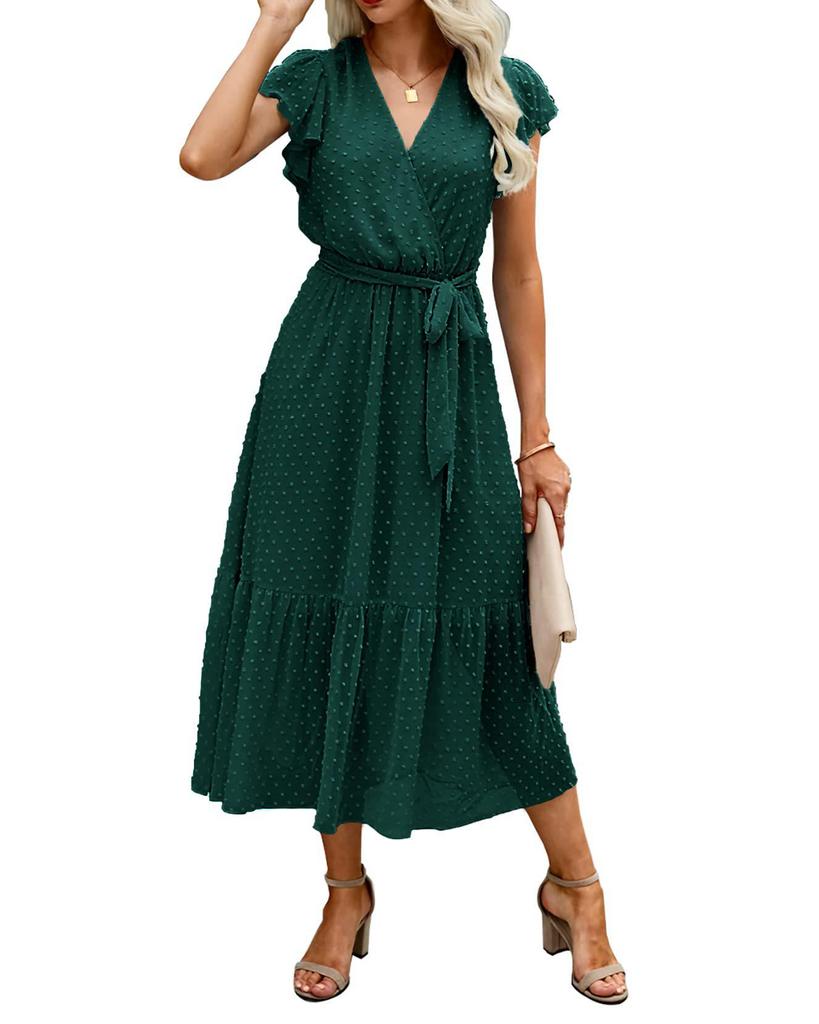 2024 Women's Summer Short-Sleeve Elastic Waist Chiffon Dress