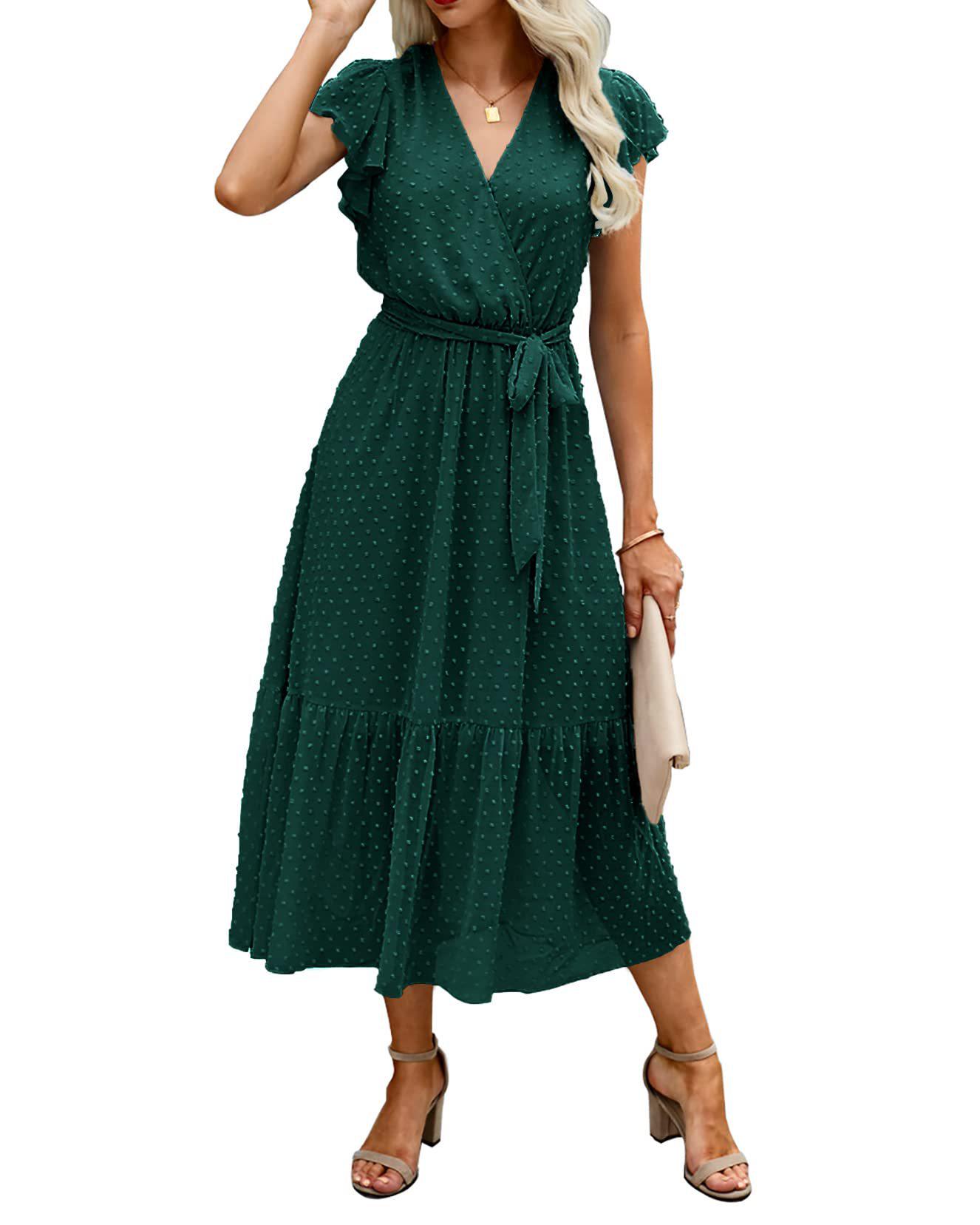 

Женское летнее шифоновое платье с короткими рукавами и эластичной талией, 2024 Large