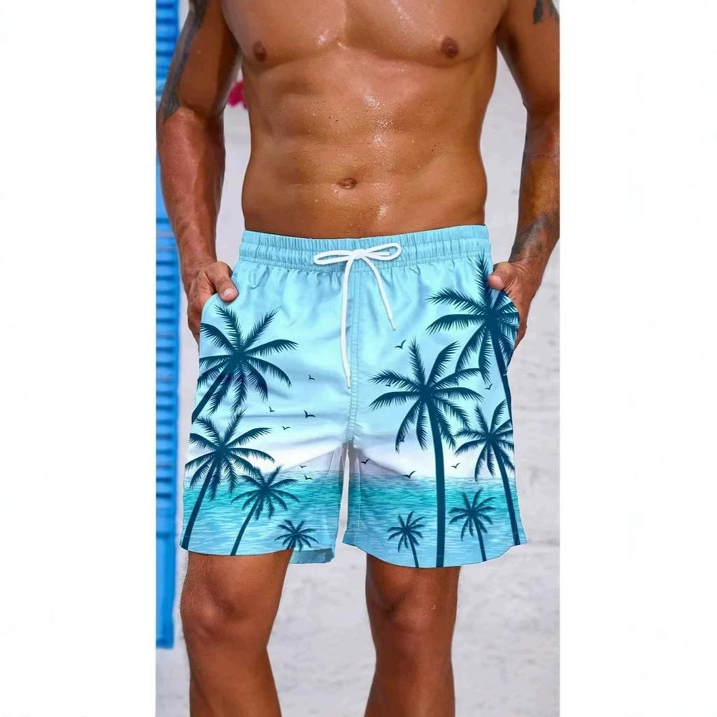 Summer Men's 3D Coconut Tree Series Printed Beach Pants Fashion Versatile Breathable Trend Casual