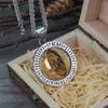 Rotating Wolf Viking Rune Necklace Stainless Steel Chain Tree of Life Pendant Men Gift with Wooden Box